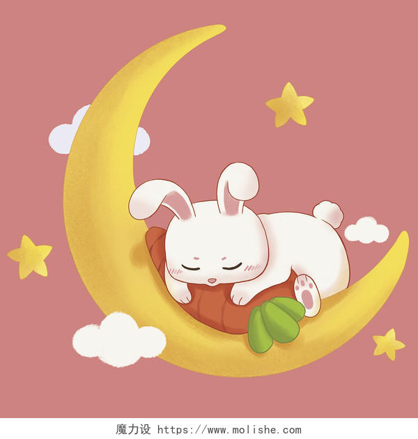 卡通动物月亮船和兔子星星胡萝卜插画素材png